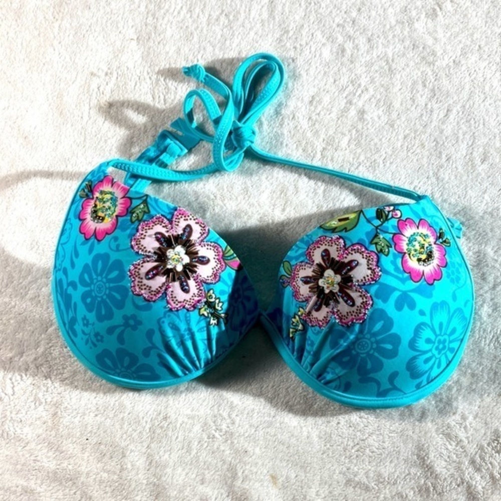 Body Glove Turquoise Floral Push-Up Bikini Top